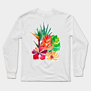 Tropical Garden Vibrant Watercolor Long Sleeve T-Shirt